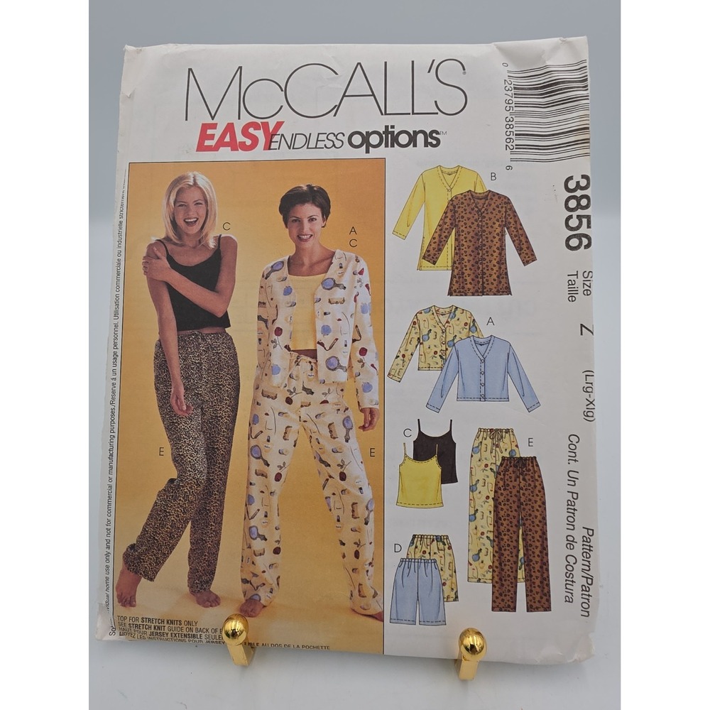 Sleepwear PJs Top Camisole Pants Shorts Pattern Choice XS-XL McCall's 3856 LG-XL